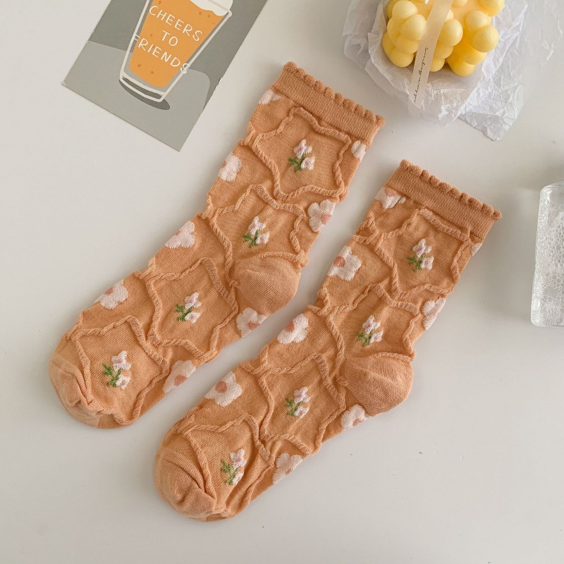 Vớ Ống Trung Họa Tiết Hoa Tulip Nhỏ Dễ Thương Phong Cách Nhật Bản Cho Nữ