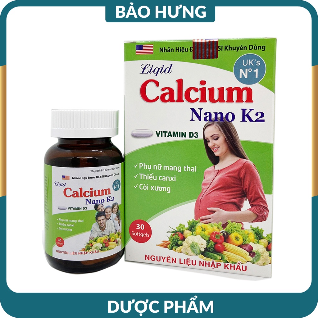 Canxi cho bà bầu LIQUID CALCIUM NANO K2 bổ sung Canxi, Vitamin D3 phòng ngừa lonagx xương, giúp xương chắc khỏe -Lọ 30v