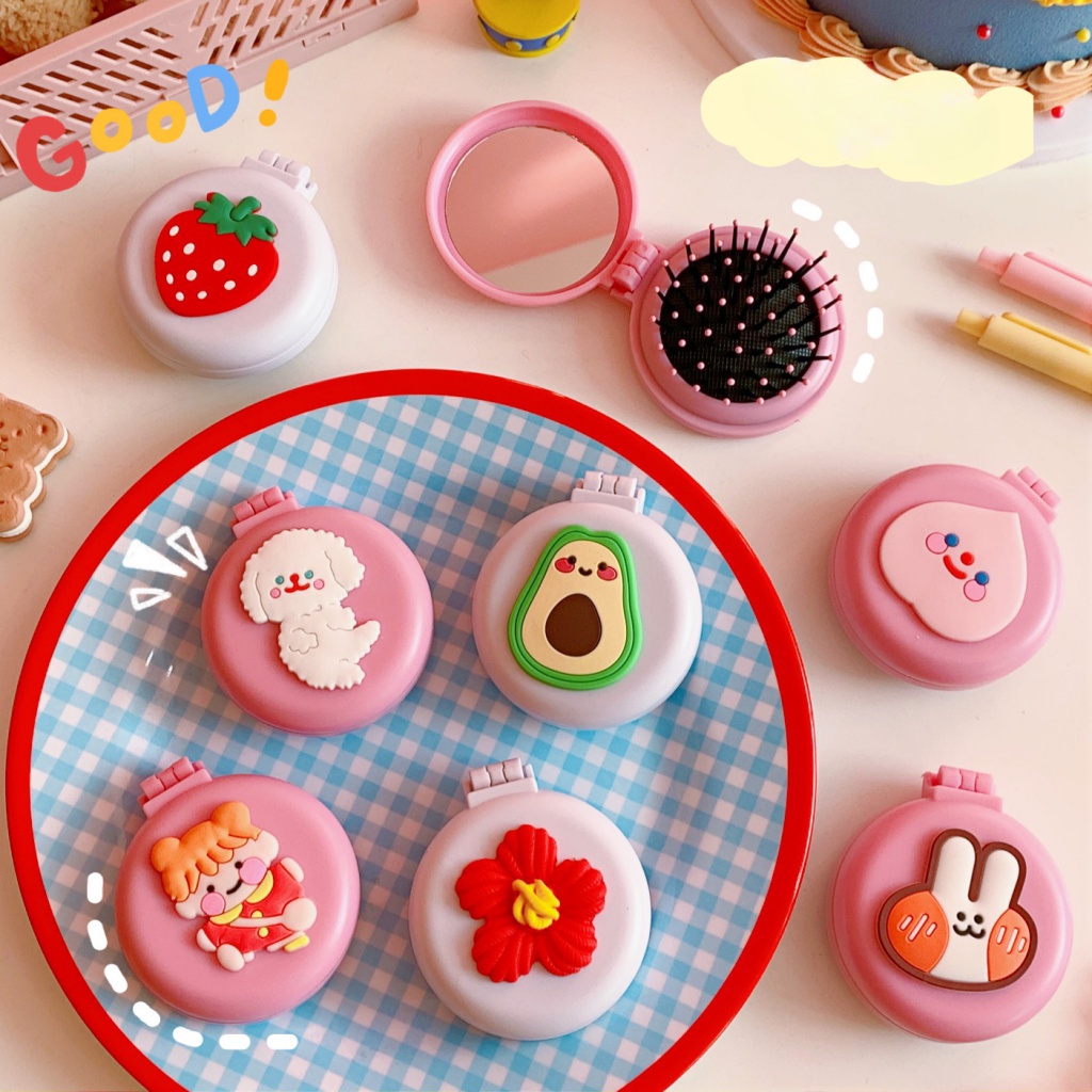 Lược Chải Tóc Đệm Khí Mềm Mini Kèm Gương Kiểu Hàn Quốc Dễ Thương