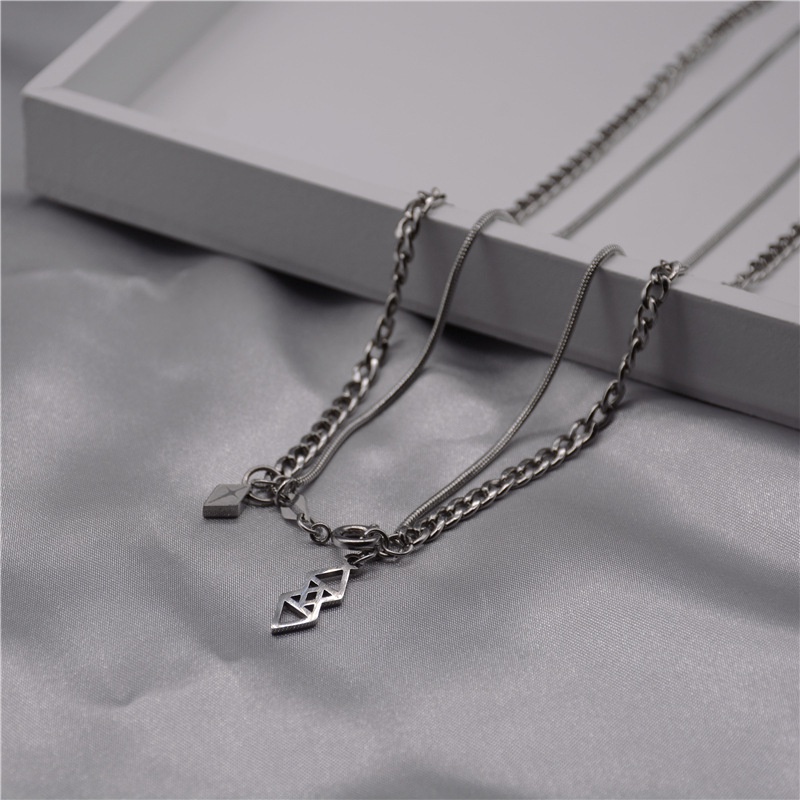 Vòng cổ Hai Lớp Bằng Thép Titan Phong Cách Hip Hop Mới Phổ Biến Cho Nam