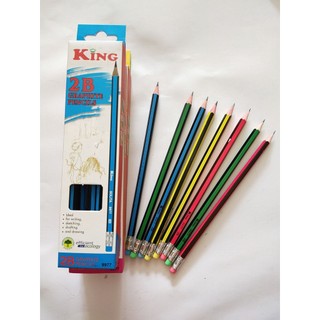 Hộp 12 cây bút chì gỗ 2b king nhiều màu sắc