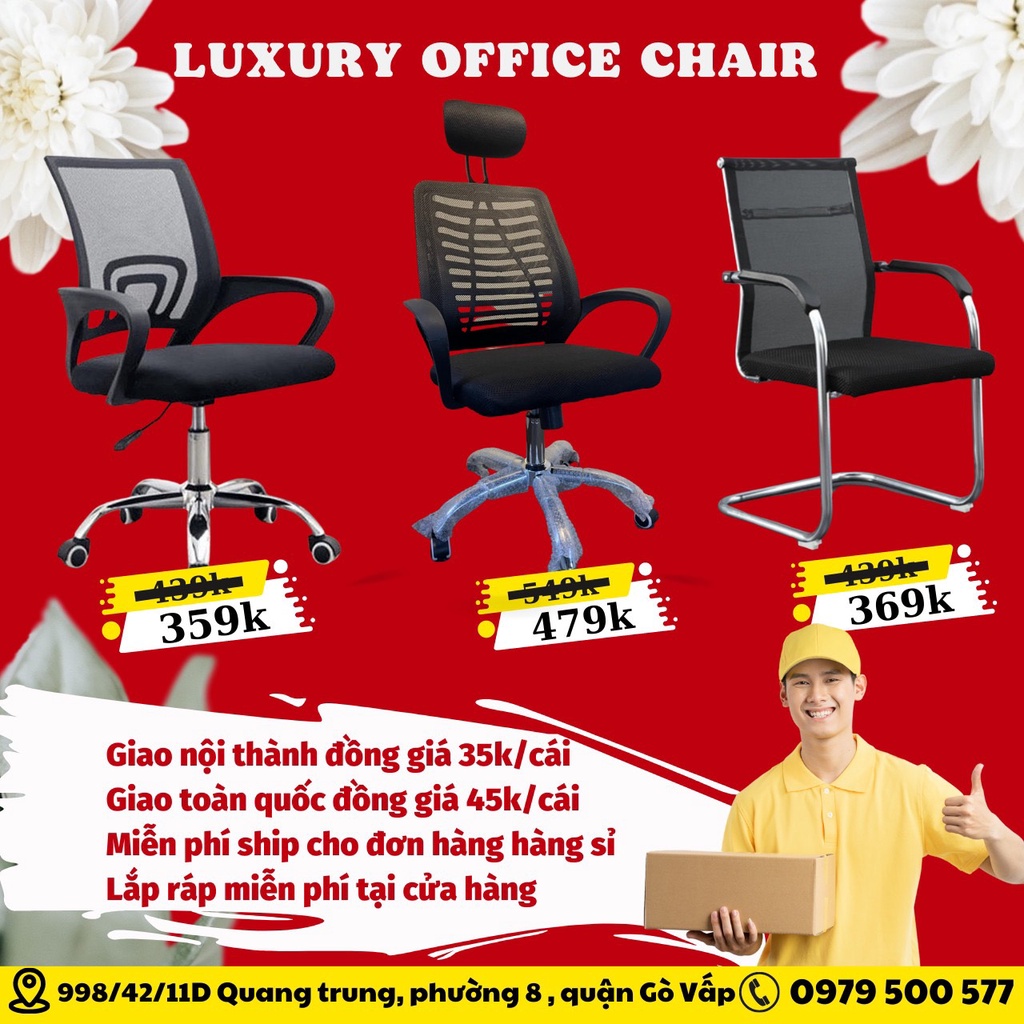 Ghế văn phòng điều chỉnh độ cao bọc da cao cấp, Ghế xoay tựa lưng chân kim loại có bánh xe đa năng -MST : SPT0002