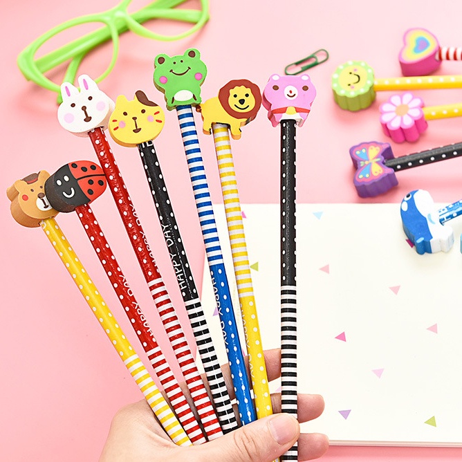 Bút Chì Gỗ Đầu Tẩy Hình Thú Trái Cây Ngộ Nghĩnh, Dễ Thương, Độc Đáo