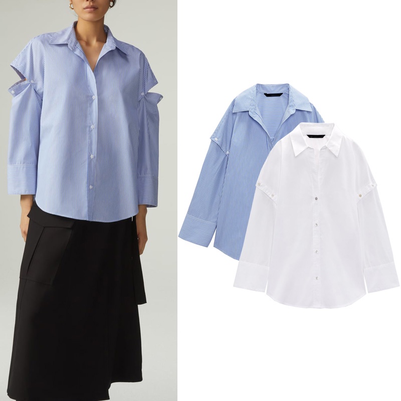 Zara Áo Sơ Mi Tay Dài Có Thể Tháo Rời Thời Trang Mùa Xuân 8351229 2284336