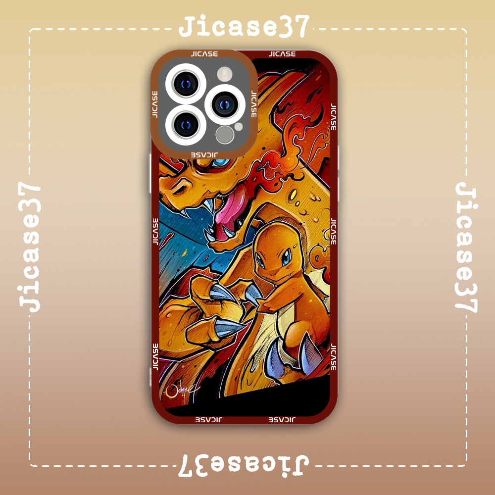 Ốp lưng iphone samsung xiaomi oppo cạnh vuông Jicase JMcase Hitokage x Charizard Pokemon Anime Manga