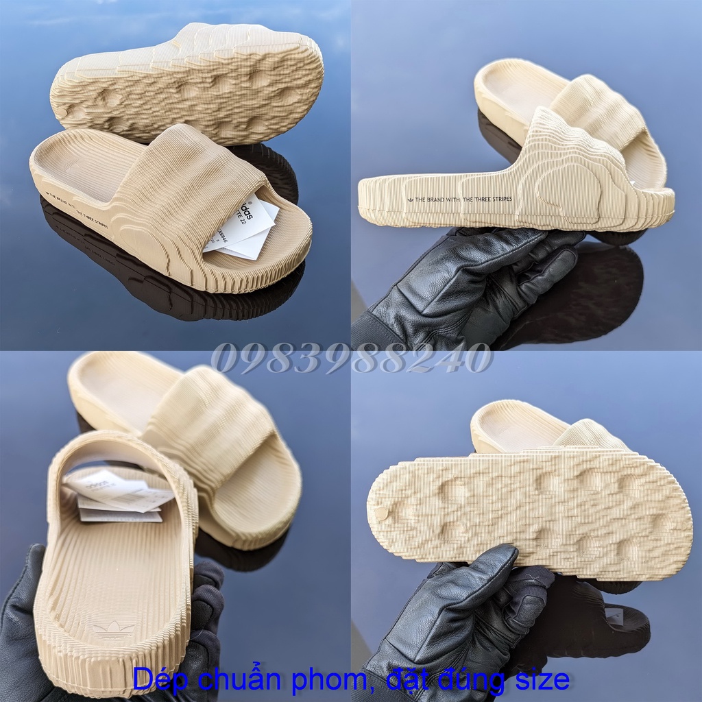 Dép đúc das Adidas adilette 22  ba lá nâu FREE SHIP + hộp hãng + VNXK tem tag hàng loại 1.1 đế mềm quai ngang nam nữ