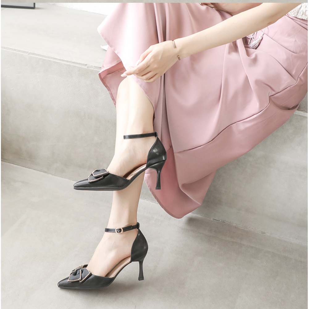 Sandal Cao Gót Bít Mũi 5 Phân Gót Nhọn Đính Nơ