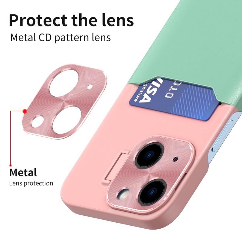 Ốp Điện Thoại Da Màu Tương Phản Có Ngăn Đựng Thẻ Bảo Vệ Camera Cho Iphone 12 Pro Iphone 14 13 Pro Max