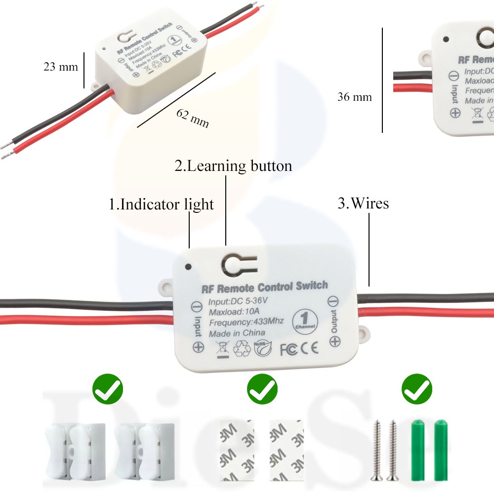 Mô Đun Nhận Tín Hiệu Radio Điều Khiển Từ Xa 433MHz DC 6V 12V 24V 30V 10A EV1527