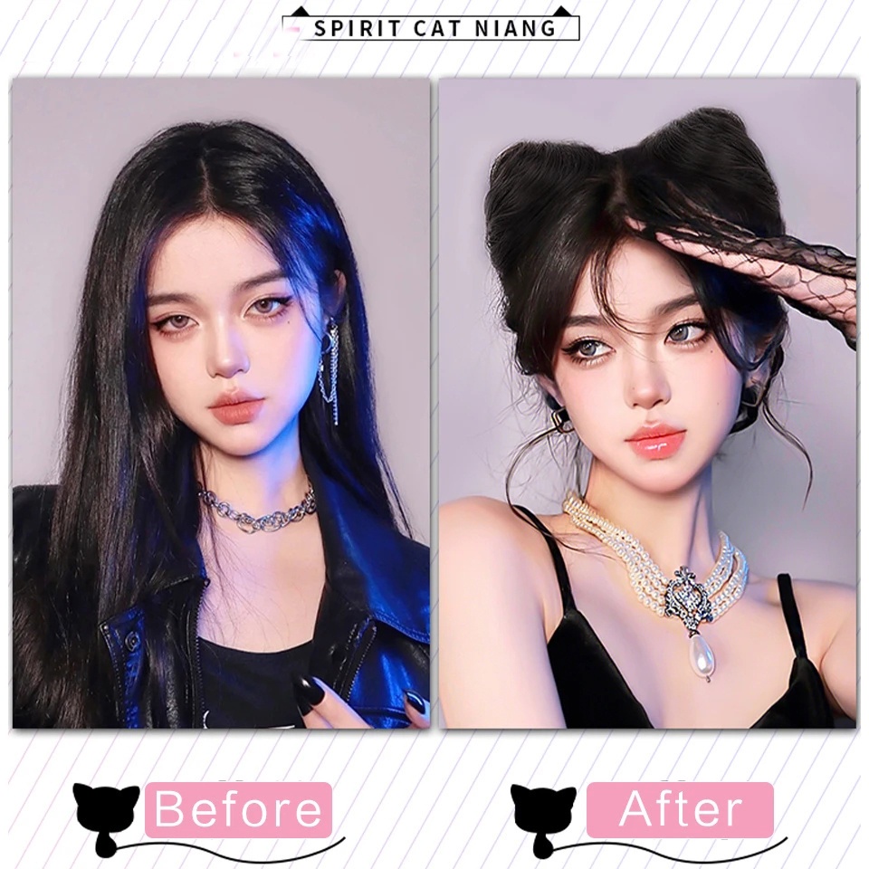 1 / 2 Búi Tóc Giả Hình Tai Mèo Màu Đen / Nâu Ngọt Ngào Cho Nữ
