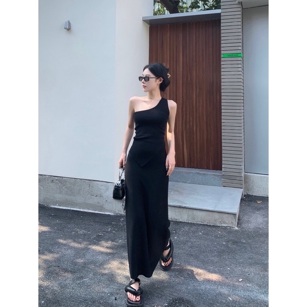 Set/Bộ Len Dệt Kim Áo Lệch Vai Kèm Chân Váy Dài Ôm Body Tôn Dáng - Sốp Nhỏ Order Taobao