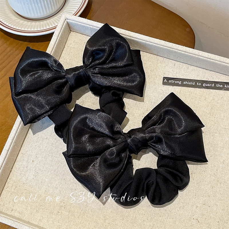 Dây Buộc Tóc Cao Su Co Giãn Tốt Màu Đen Thắt Nơ Xinh Xắn