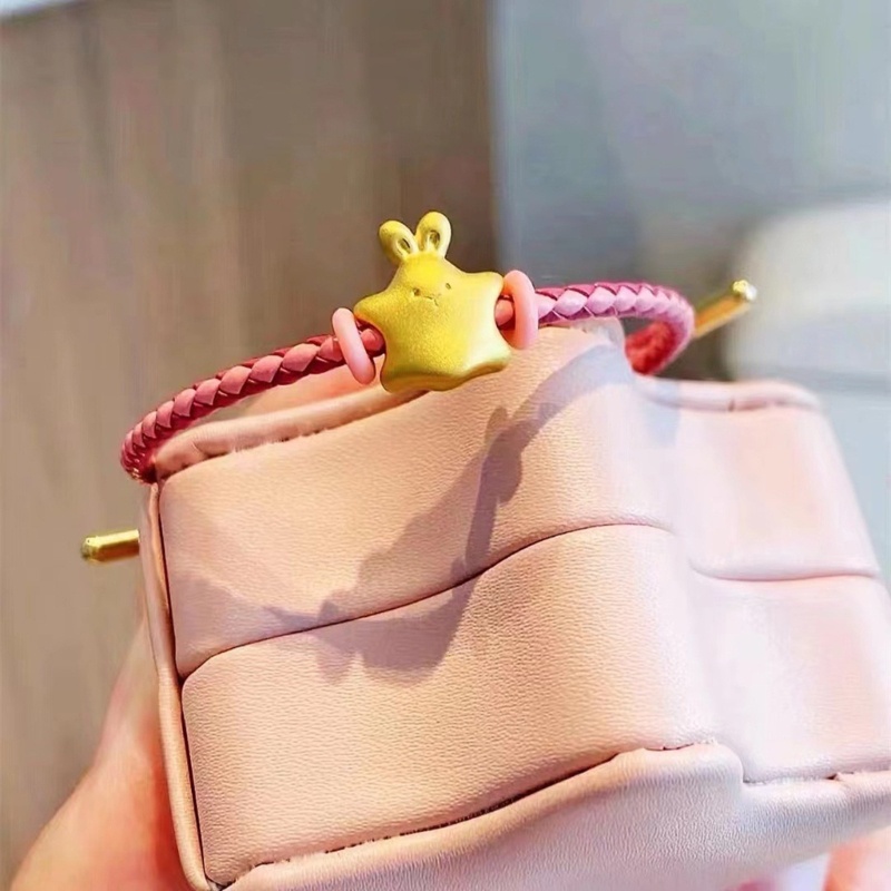 Vòng Đeo Tay May Mắn Xỏ Hạt Charm Hình Ngôi Sao / Thỏ Màu Hồng Handmad