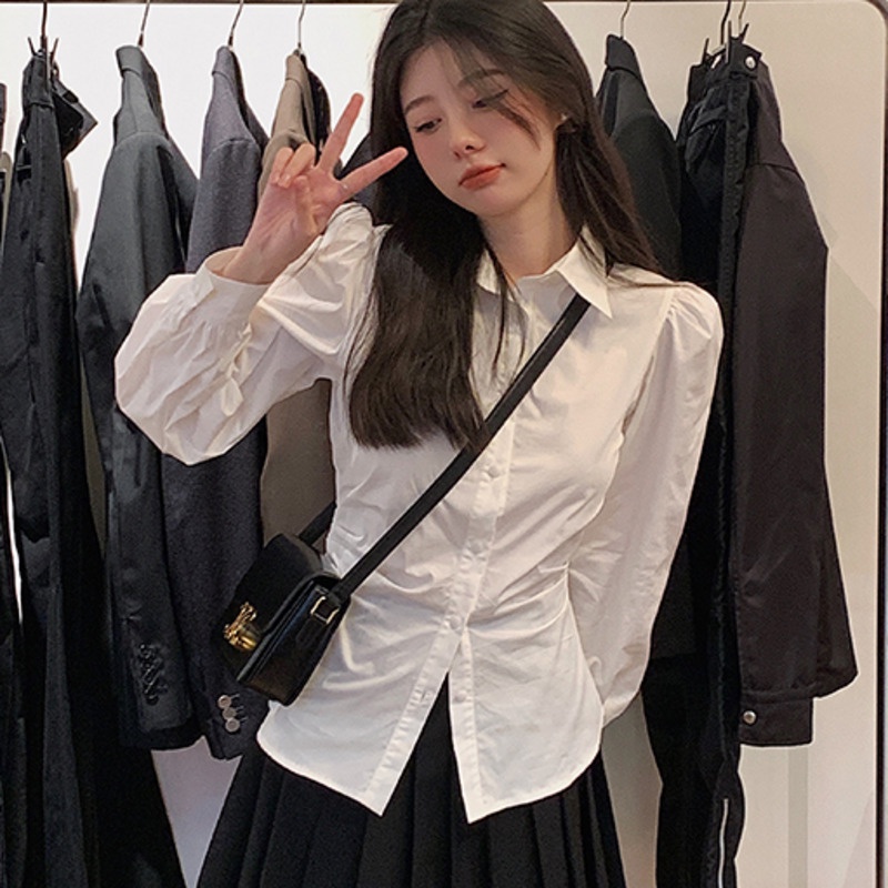 Áo Sơ Mi Tay Dài Màu Trơn Thời Trang Hàn Quốc Dành Cho Nữ