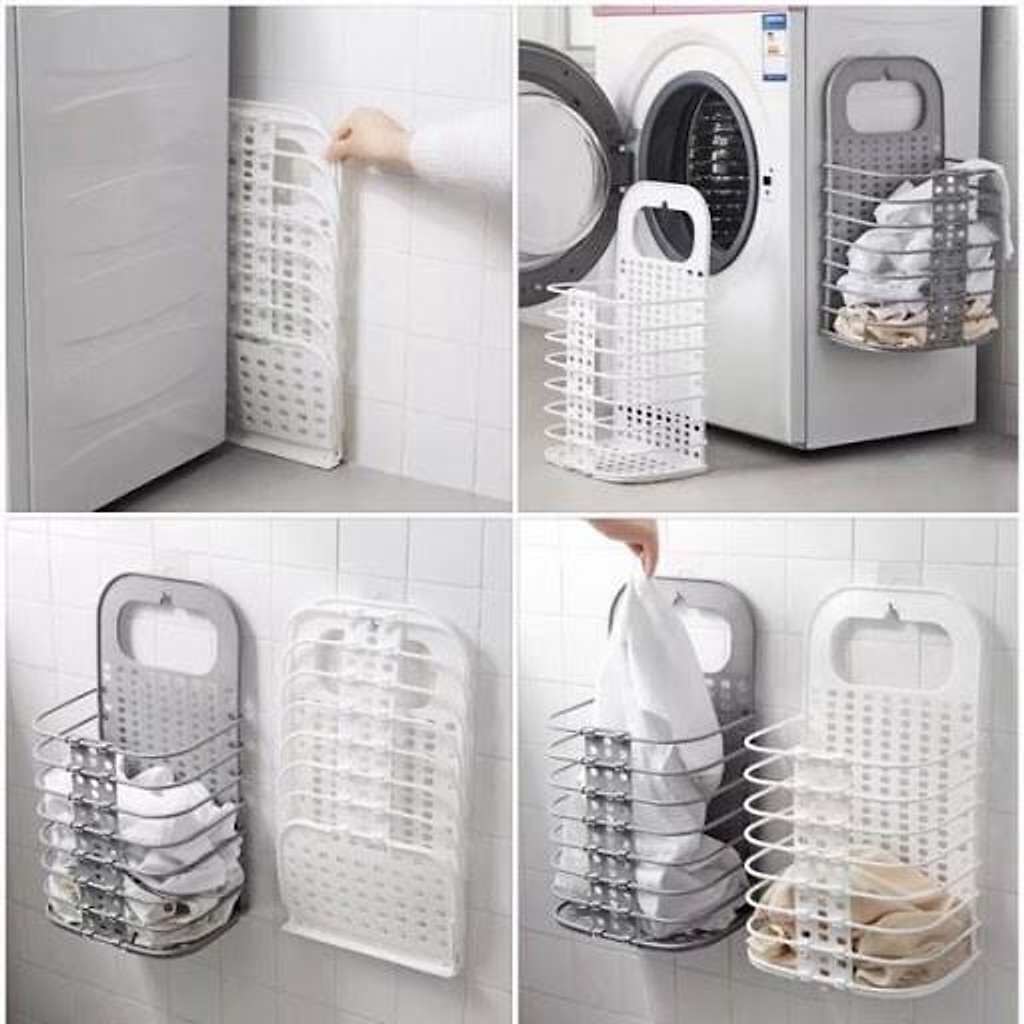 Giỏ Treo Tường Đựng Đồ Cạnh Máy Giặt, Giỏ Đựng Đồ Gấp Gọn, Chất Liệu Nhựa PP Cao Cấp, màu ngẫu nhiên
