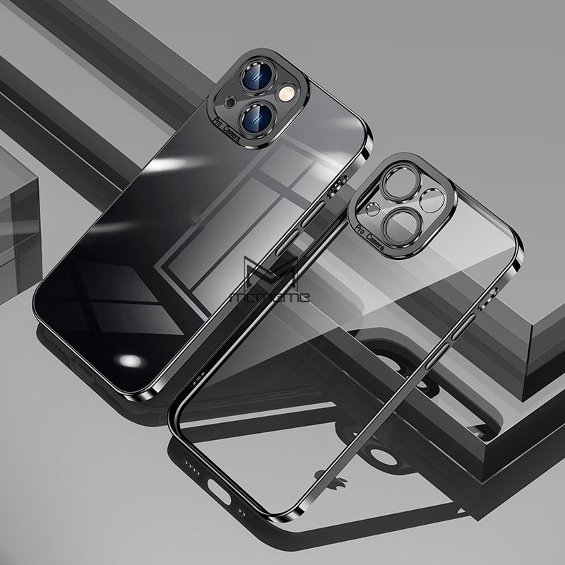 Ốp Điện Thoại Cạnh Vuông Trong Suốt Mạ Viền Sang Trọng Bảo Vệ Camera Cho IPhone 14 13 Pro Max