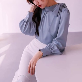 Áo sơ mi lụa cổ nơ lệch tay bồng dài tay 183
