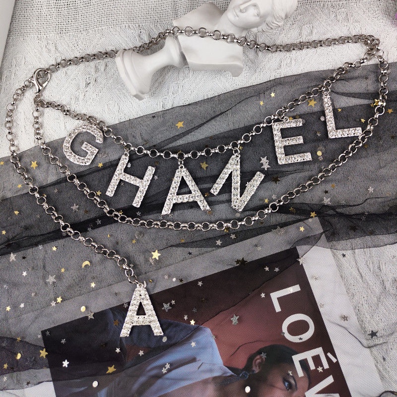 Dây Xích Kim Loại Đeo Thắt Lưng In Chữ Đính Đá Thời Trang Cho Nữ