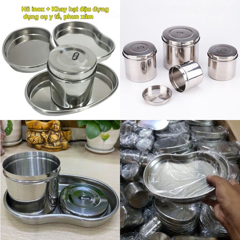 Khay đựng dụng cụ phun xăm, hộp đựng bông  inox 304 không gỉ cao cấp