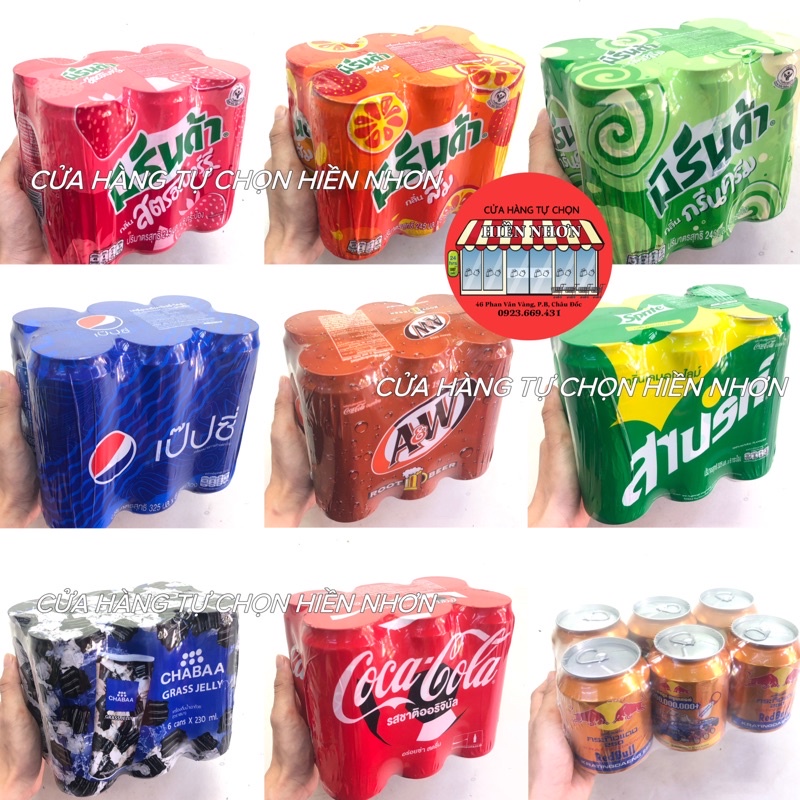 LỐC 6 LON Nước ngọt có gas Thái Lan. Mirinda Pepsi Coca Thái Lan