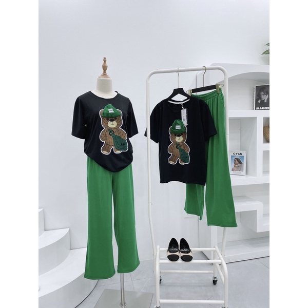 [ 𝐅𝐑𝐄𝐄 𝐒𝐇𝐈𝐏 ] Bộ gấu mũ len đẹp sx  Áo cotton tàu mịn mát, ép 6D bản to, mũ len nổi đẹp  Mix quần cotton