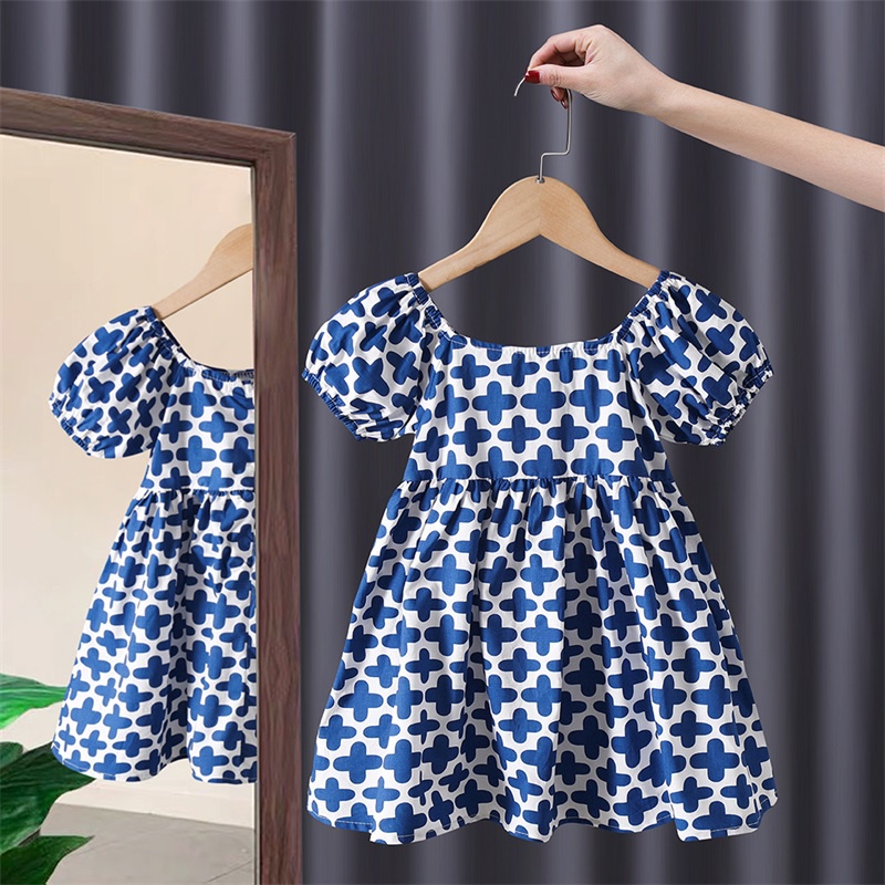 Babyfair Đầm Bé Gái Tay Phồng Ngắn Dễ Thương Thanh Lịch In Hoa Đáng Yêu Cho Trẻ Em