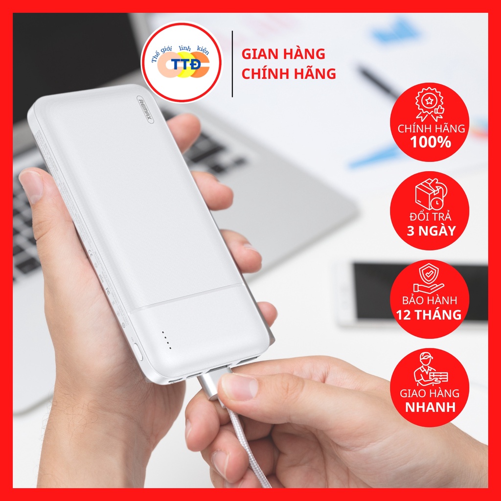 Sạc dự phòng 10000mah sạc nhanh chính hãng Remax RPP-96 pin Polymer nhỏ gọn cầm tay tích họp cổng type-c tiện lợi