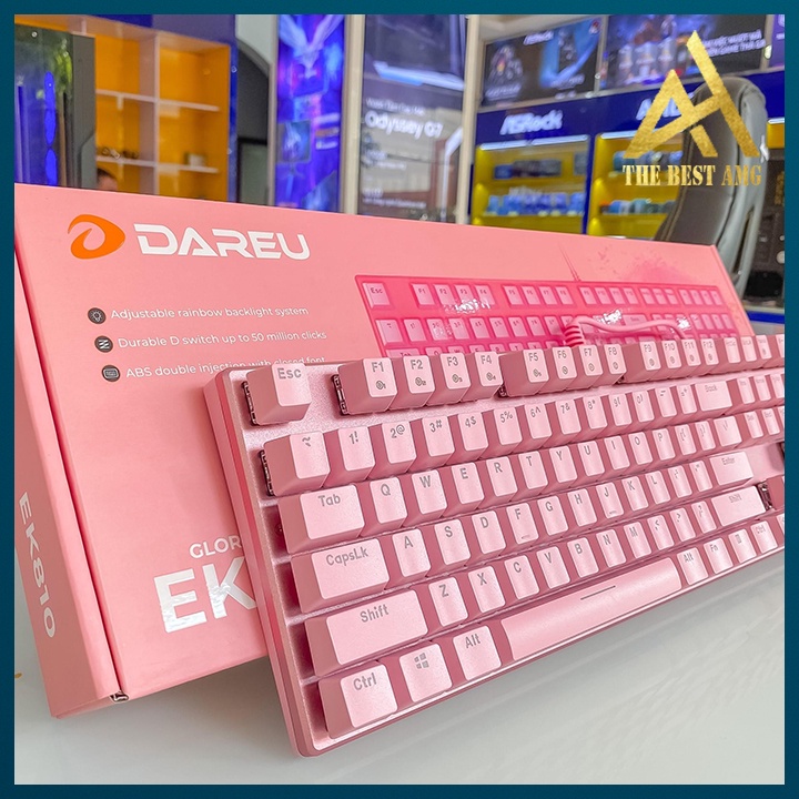 Bàn Phím Máy Tính Gaming Keycap Xuyên Led RGB Có Dây Dareu EK810 Màu Hồng - Bàn Phím Cơ Chơi Game Vi Tính Pc