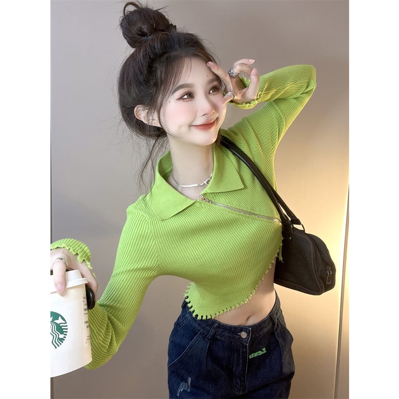 COZOK Áo sweater Dài Tay Phối Khóa Kéo Thời Trang Dành Cho Nữ