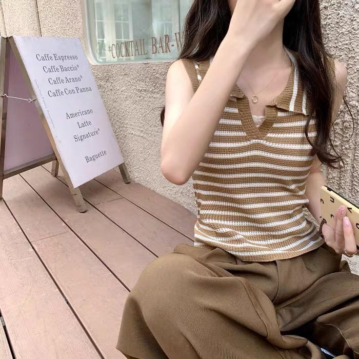 Áo sát nách cổ bẻ kẻ ngang mongtoghi MS863