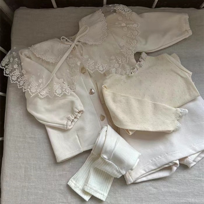 Áo Thun Dệt Kim Tay Dài Cổ Ren Màu Trơn Thời Trang Xuân Thu Dành Cho Bé Gái R165