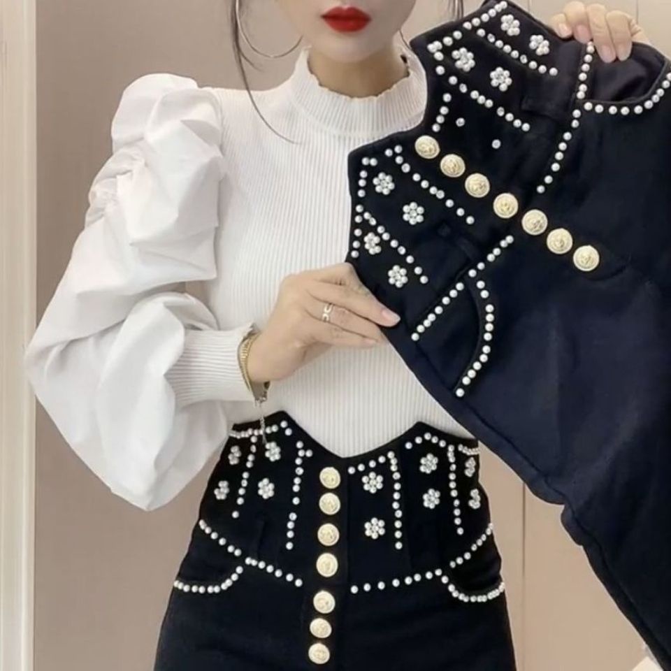 Quần Legging Lưng Cao Đính Hạt Cườm Ôm Dáng Thời Trang Mùa Xuân 2023