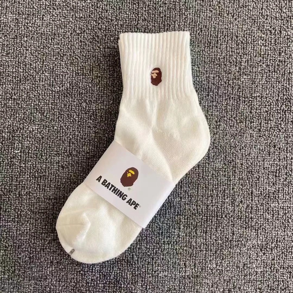 Vớ Cotton Cổ Vừa Thêu Họa Tiết Bape Phong Cách Nhật Bản Thời Trang Thu Đông Dành Cho Nam Nữ