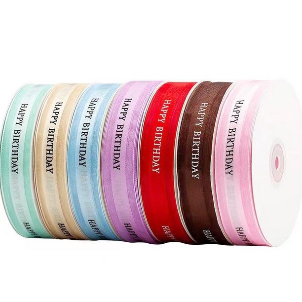 Ruy băng Happy Birthday ren dài 50m trang trí hộp đựng bánh - bó hoa - gói quà tặng