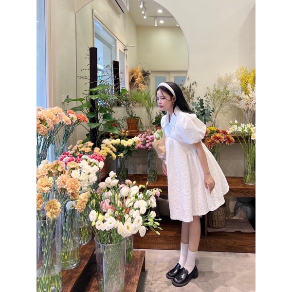 [Ảnh thật/Video] Váy babydoll XỐP cổ sơ mi tiểu thư bồng bềnh phù hợp đi chơi đi làm