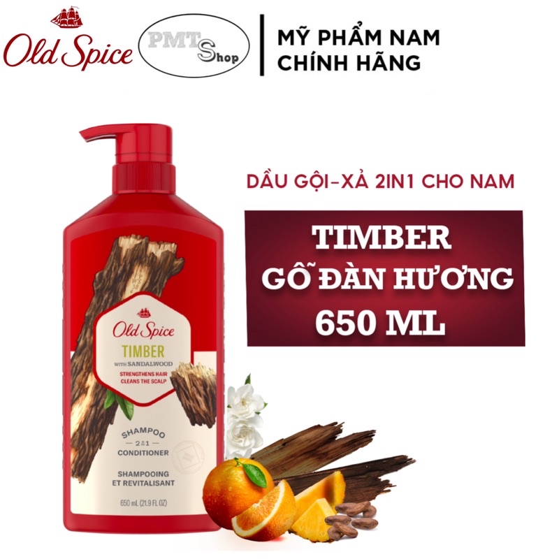 Combo Old Spice gồm Dầu gội xả 2in1 650ml + Sáp Khử Mùi 73g Timber Bearglove Pure Sport Made in USA