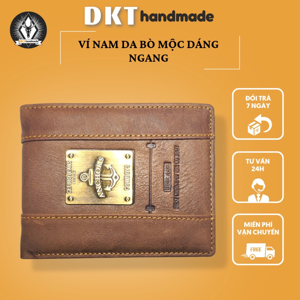Ví Da Nam Cefiro Jeans Da Bò Dáng Ngang Họa Tiết Khóa Đồng Cao Cấp 9*12cm