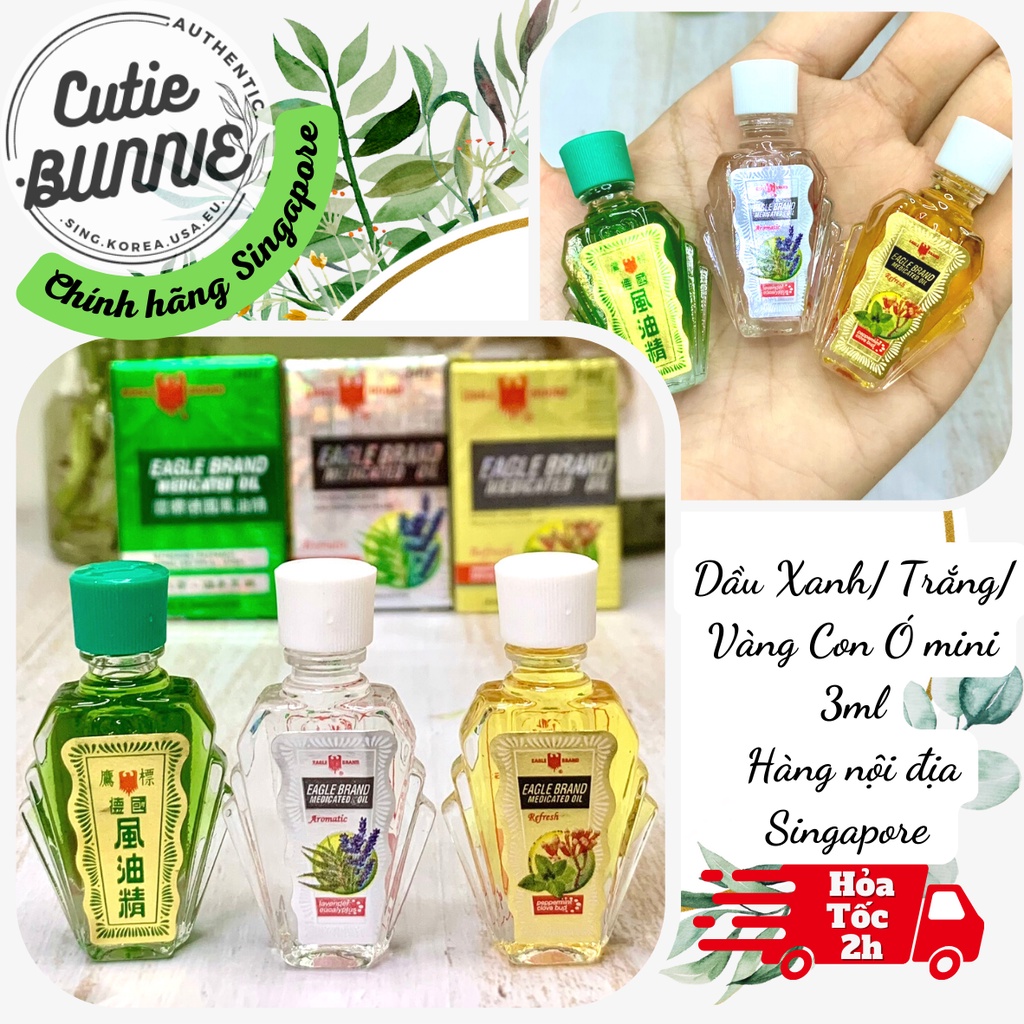 Dầu gió Xanh Trắng Vàng Con Ó Mini 3ml date 2027 / Eagle Brand / Hàng Nội địa Singapore