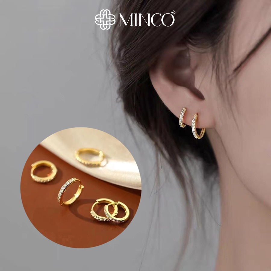 Bông tai nữ hình tròn đính đá Minco Accessories mạ bạc 925 hoa tai nữ đơn giản thời trang phụ kiện thanh lịch BT240