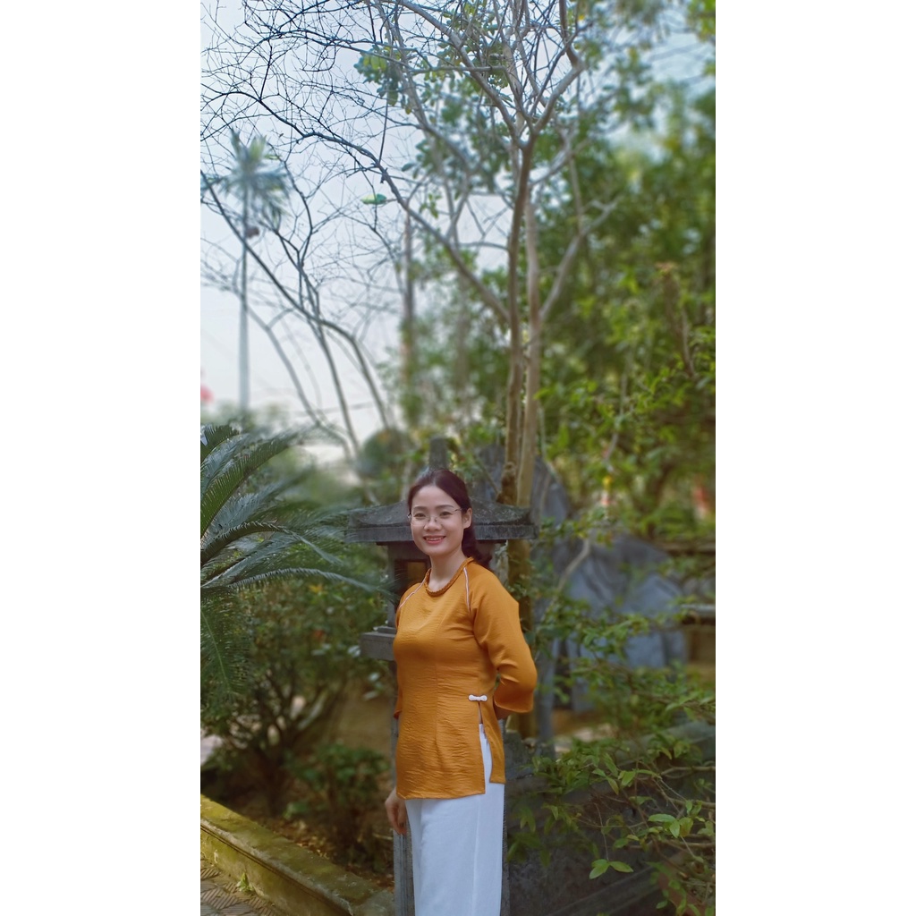 Bộ áo bà ba lụa trơn viền cổ xoắn thiết kế mẫu mới đính nơ nhí siêu xinh, trẻ trung mặc nhà, đi lễ chùa may sẵn