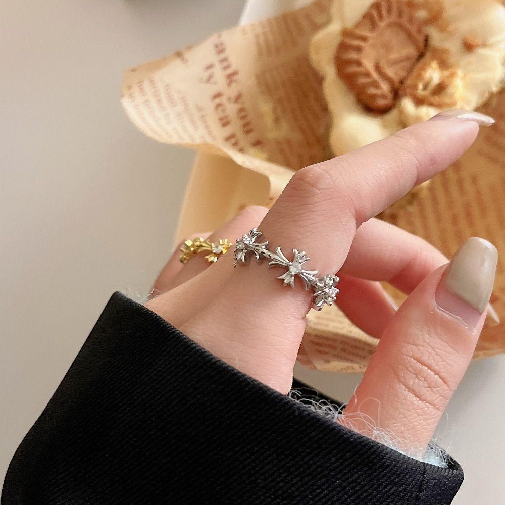 Nhẫn Chéo Bằng Kim Loại Thiết Kế Bất Đối Xứng Đơn Giản Cá Tính|Nhẫn Đeo Tay Phong Cách Hàn Quốc