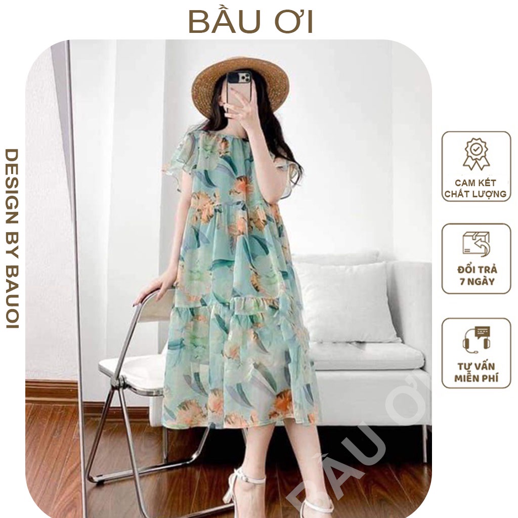 [BAUOI V208] VÁY BẦU CÔNG SỞ VOAN 2 LỚP PHỐI HOA - ĐẦM BẦU CÔNG SỞ DÁNG TIỂU THƯ ĐIỆU ĐÀ FREESIZE