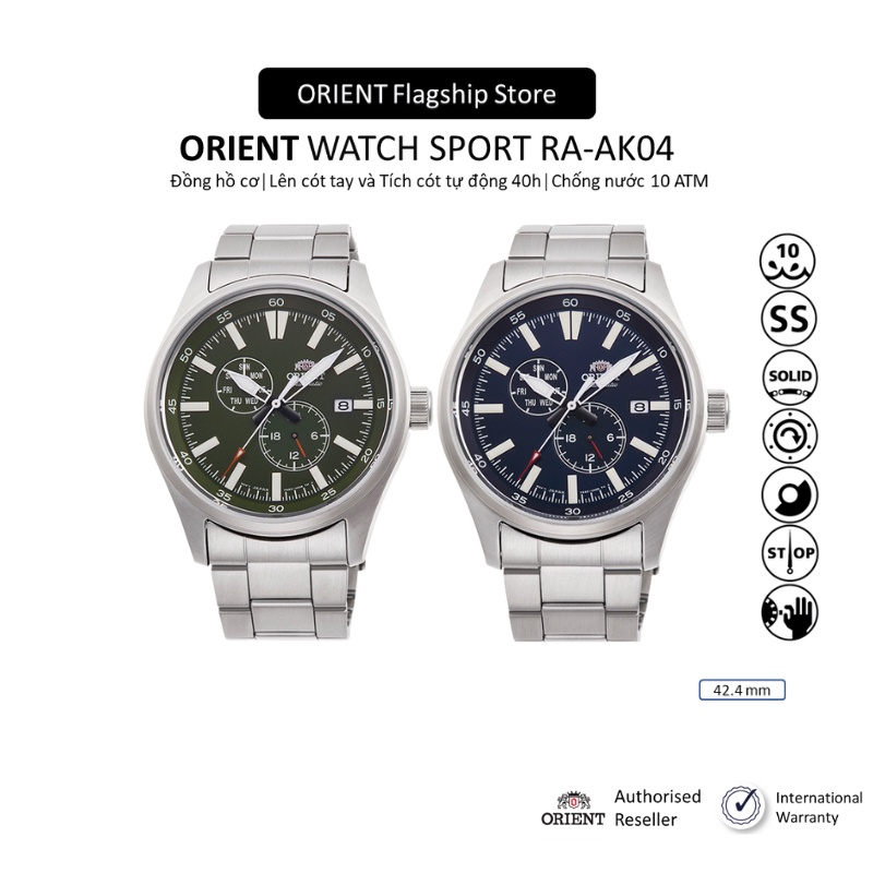 Đồng hồ cơ nam Orient Watch Sport RA-AK040 kiểu dáng thể thao chống nước, mặt kính cường lực dây thép đeo tay cao cấp