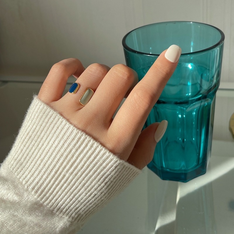 Nhẫn Hở Chạm Khắc Tinh Xảo Hình Học Đơn Giản Có Thể Điều Chỉnh Phong Cách Retro