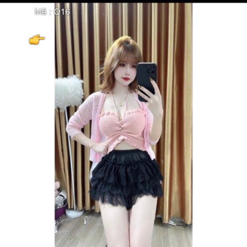 Chân váy ren tầng dáng xòe có lót quần kèm ảnh thật