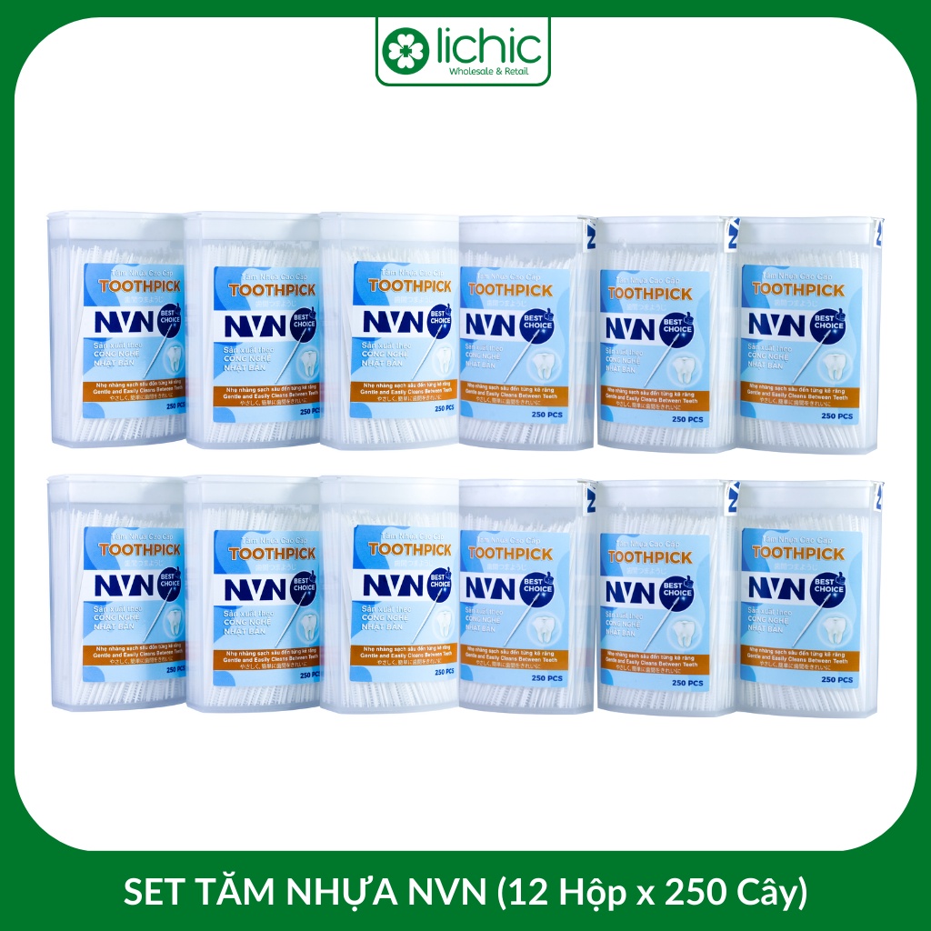Tăm Nhựa Nha Khoa Cao Cấp NVN làm sạch răng miệng – Set 12 Hộp (250 tăm/ hộp)