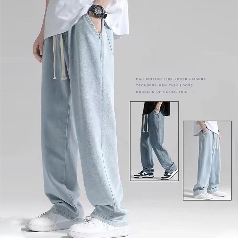 Aokang Quần Jean Cắt Xén Màu Xanh Đậm Với Lưng Thun