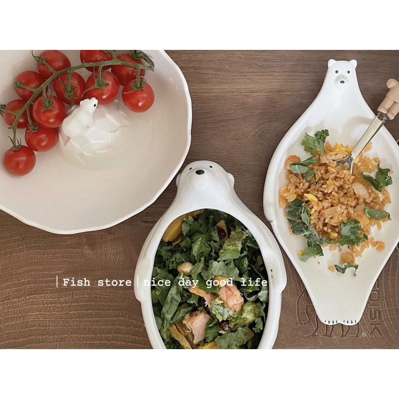 Bộ bát đĩa hình gấu bắc cực dễ thương, bát đĩa decor