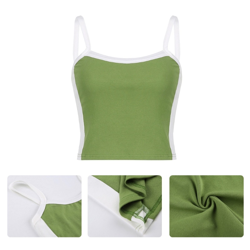 Áo Croptop Hai Dây Hở Lưng Họa Tiết Kẻ Sọc Màu Tương Phản Quyến Rũ Cho Nữ