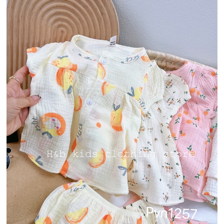 Bộ Xô Musline Cộc Tay Bé Gái 6-16kg Chất Mềm Mát Ren Phối Tay Bèo, Bộ Xô Mặc Hè Cho Bé - AN.KID